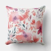 アートモダンティール(緑がかった色)、コーラル、プラムフローラ クッション (正面)