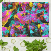 アートモダンネオンカラー黒抽象芸術絵を描アート キッチンタオル (折り畳み)
