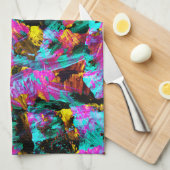 アートモダンネオンカラー黒抽象芸術絵を描アート キッチンタオル (四つ折り)