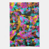 アートモダンネオンカラー黒抽象芸術絵を描アート キッチンタオル (縦)