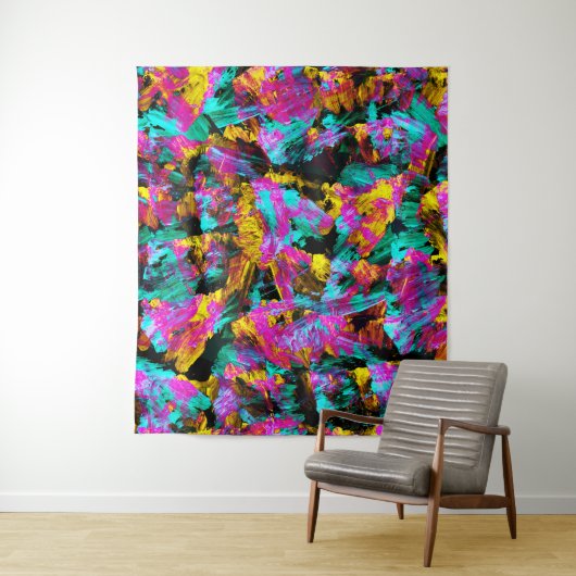 アートモダンネオンカラー黒抽象芸術絵を描アート タペストリー (インサイチュ)