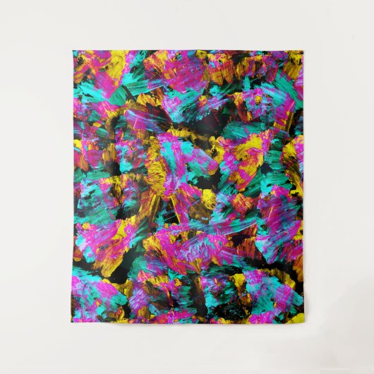 アートモダンネオンカラー黒抽象芸術絵を描アート タペストリー (正面)