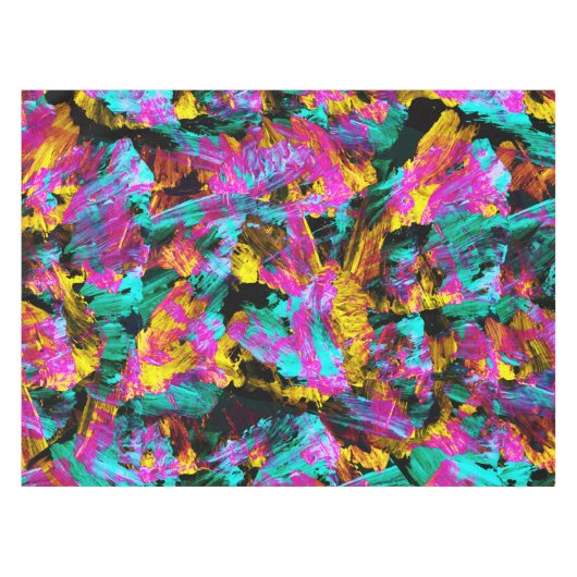 アートモダンネオンカラー黒抽象芸術絵を描アート テーブルクロス (正面(横))