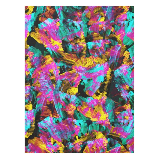 アートモダンネオンカラー黒抽象芸術絵を描アート テーブルクロス (正面)