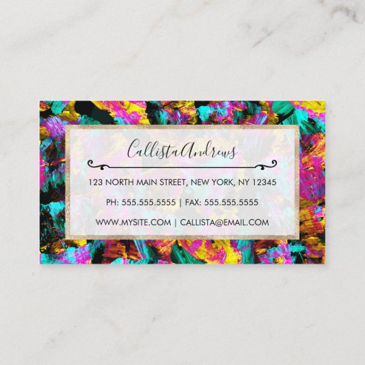 アートモダンネオンカラー黒抽象芸術絵を描アート 名刺 (裏面)