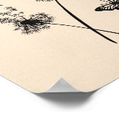 アートモダンピンクの黒いタンポポが蝶を願う ポスター (角)