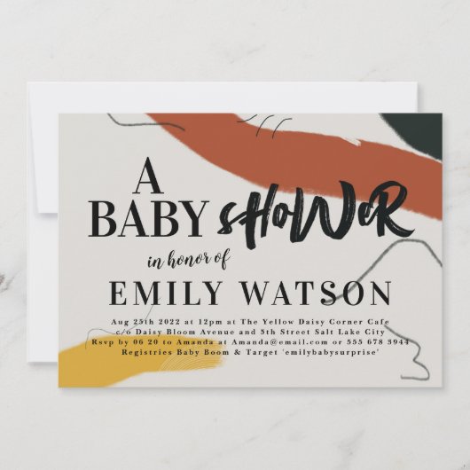 アートモダンボーイまたはガール抽象芸術ベビーシャワー 招待状 (正面)