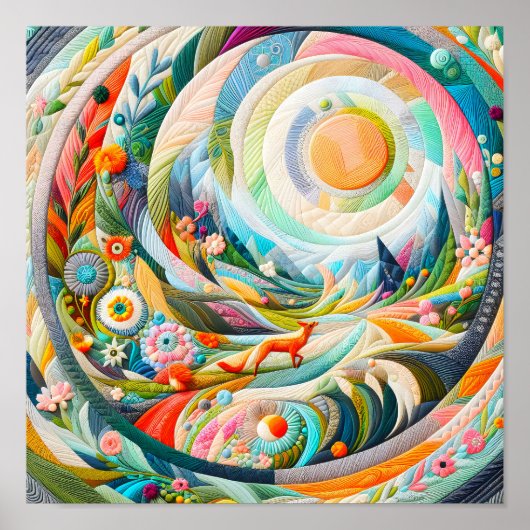 アートモダン刺繍ルック春風景 ポスター (正面)