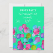 アートモダン抽象芸術ツリーカラフルディナーパーティー 招待状 (正面)