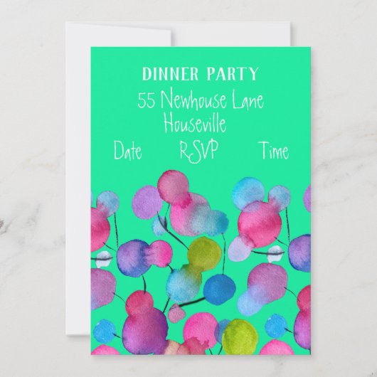 アートモダン抽象芸術ツリーカラフルディナーパーティー 招待状 (正面)