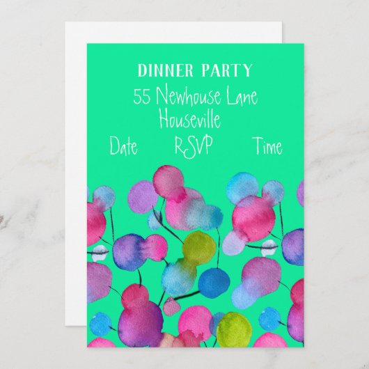 アートモダン抽象芸術ツリーカラフルディナーパーティー 招待状 (正面/裏面)