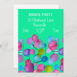 アートモダン抽象芸術ツリーカラフルディナーパーティー 招待状