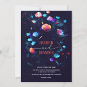 アートモダン抽象芸術ネイビーブルーフローラ結婚ズ 招待状 (正面)