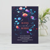 アートモダン抽象芸術ネイビーブルーフローラ結婚ズ 招待状 (スタンド正面)