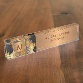 アートモダン抽象芸術パターン黒金ゴールドモノグラムの デスクネームプレート (側面)