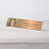 アートモダン抽象芸術パターン黒金ゴールドモノグラムの デスクネームプレート (正面)