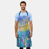 アートモダン抽象芸術可愛いブルー エプロン (着用した状態)