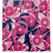 アートモダン暗い赤紫色ネイビーフローラ葉ズ シャワーカーテン (正面)