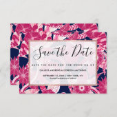 アートモダン暗い赤紫色ネイビーフローラ葉ズ セーブザデート (正面/裏面)