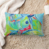 アートモダン絵画の表現のグリーンとブルー ランバークッション (ブランケット)