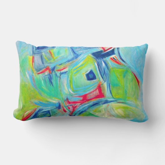 アートモダン絵画の表現のグリーンとブルー ランバークッション (正面)