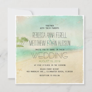 アートレトロヴィンテージ平和ビーチ結婚式招待状 招待状