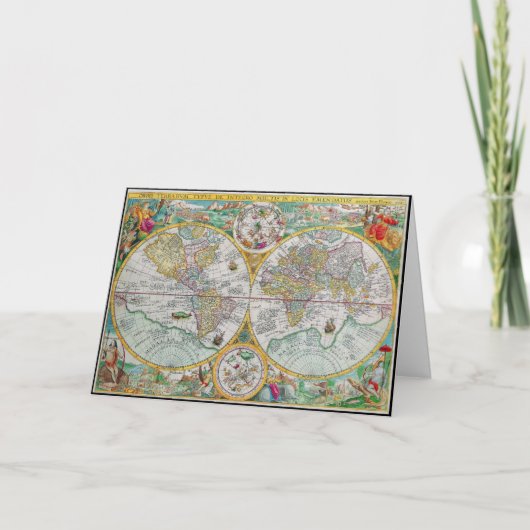 アートワークを使用した旧カラフル世界地図 カード (正面)