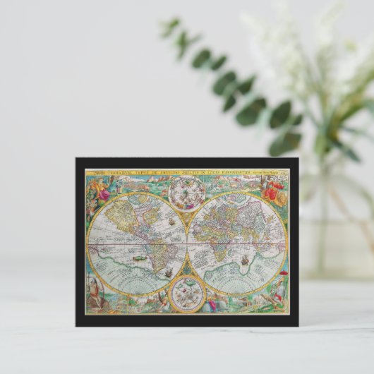 アートワークを使用した旧カラフル世界地図 ポストカード (スタンド正面)