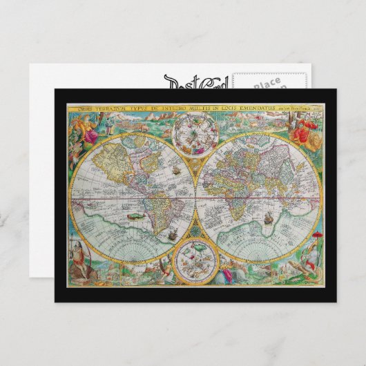 アートワークを使用した旧カラフル世界地図 ポストカード (正面/裏面)