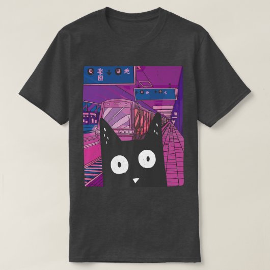 アートワークアーバンサブウェイかわいい日本のキャットシティエスト Tシャツ (デザイン正面)