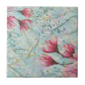 アートヴィンテージにマグノリアの花くしゃくしゃになった紙 タイル (正面)