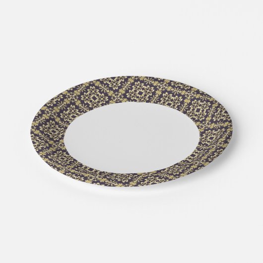 アートヴィンテージダマスクパターン、ゴールデン ペーパープレート (アングル)