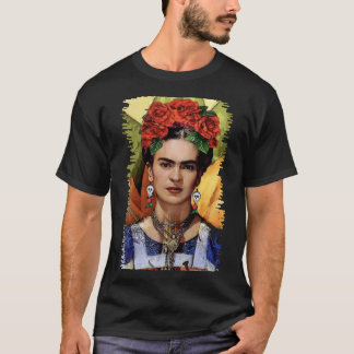アートヴィンテージフリダカーロアートフラワーギフトファンE Tシャツ