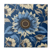アートヴィンテージ青ひまわり模様 タイル (正面)