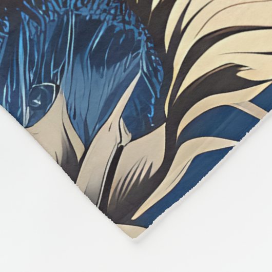 アートヴィンテージ青ひまわり模様 フリースブランケット (角)