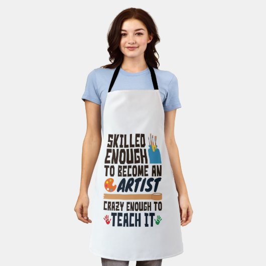 アート先生おもしろい技術熱狂する者 エプロン (着用した状態)