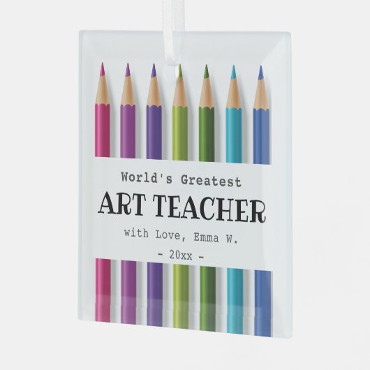 アート先生ギフトアイディアパーソナライズされた鉛筆 ガラスオーナメント (正面左)