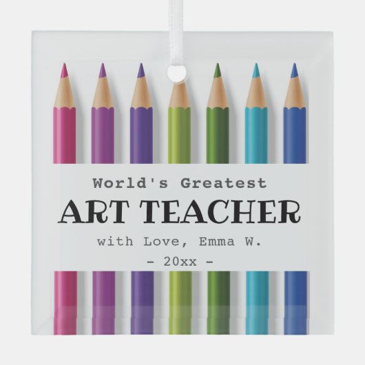 アート先生ギフトアイディアパーソナライズされた鉛筆 ガラスオーナメント (正面)