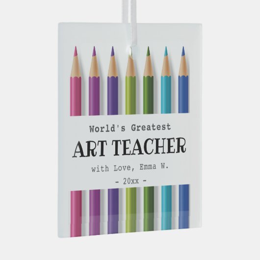 アート先生ギフトアイディアパーソナライズされた鉛筆 ガラスオーナメント (正面右)