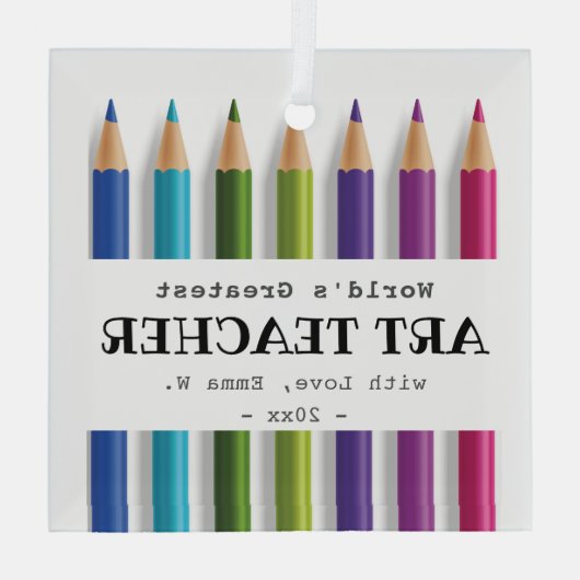 アート先生ギフトアイディアパーソナライズされた鉛筆 ガラスオーナメント (裏面)