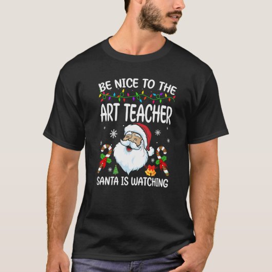 アート先生サンタがクリスを見ている Tシャツ (正面)