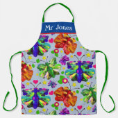 アート先生バタフライブルークリエイティブエレガンス エプロン (正面)