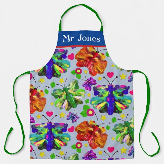 アート先生バタフライブルークリエイティブエレガンス エプロン (正面)