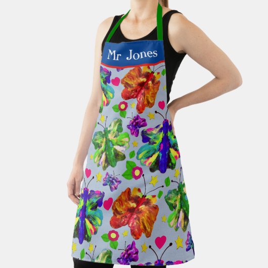 アート先生バタフライブルークリエイティブエレガンス エプロン (インサイチュ)