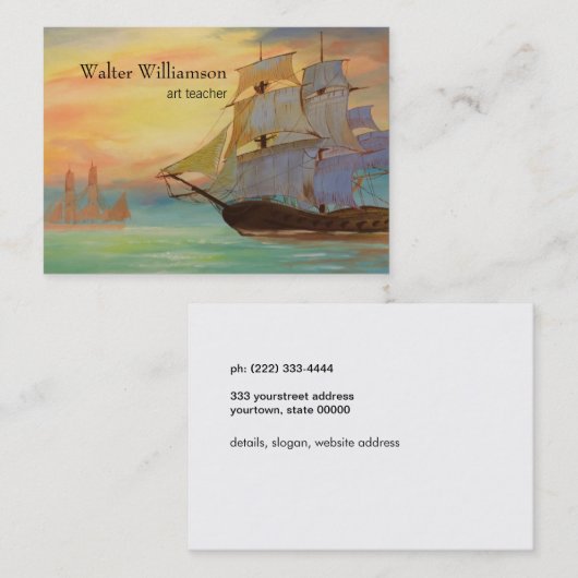 アート先生ファインアートサンセットセーリングシップ 名刺 (正面/裏面)