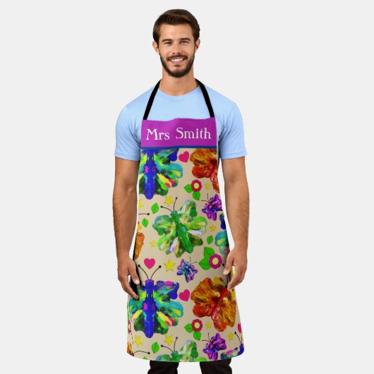 アート先生蝶 エプロン (着用した状態)