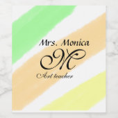 アート先生黄色の緑の水の色ストライプの名前 ワインラベル (シングルラベル)