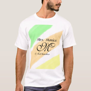 アート先生黄色の緑の水の色ストライプの名前 Tシャツ