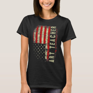 アート先生7月4日アメリカ国旗の愛国心のテアック Tシャツ