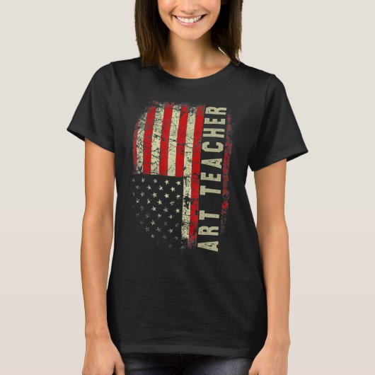 アート先生7月4日アメリカ国旗の愛国心のテアック Tシャツ (正面)